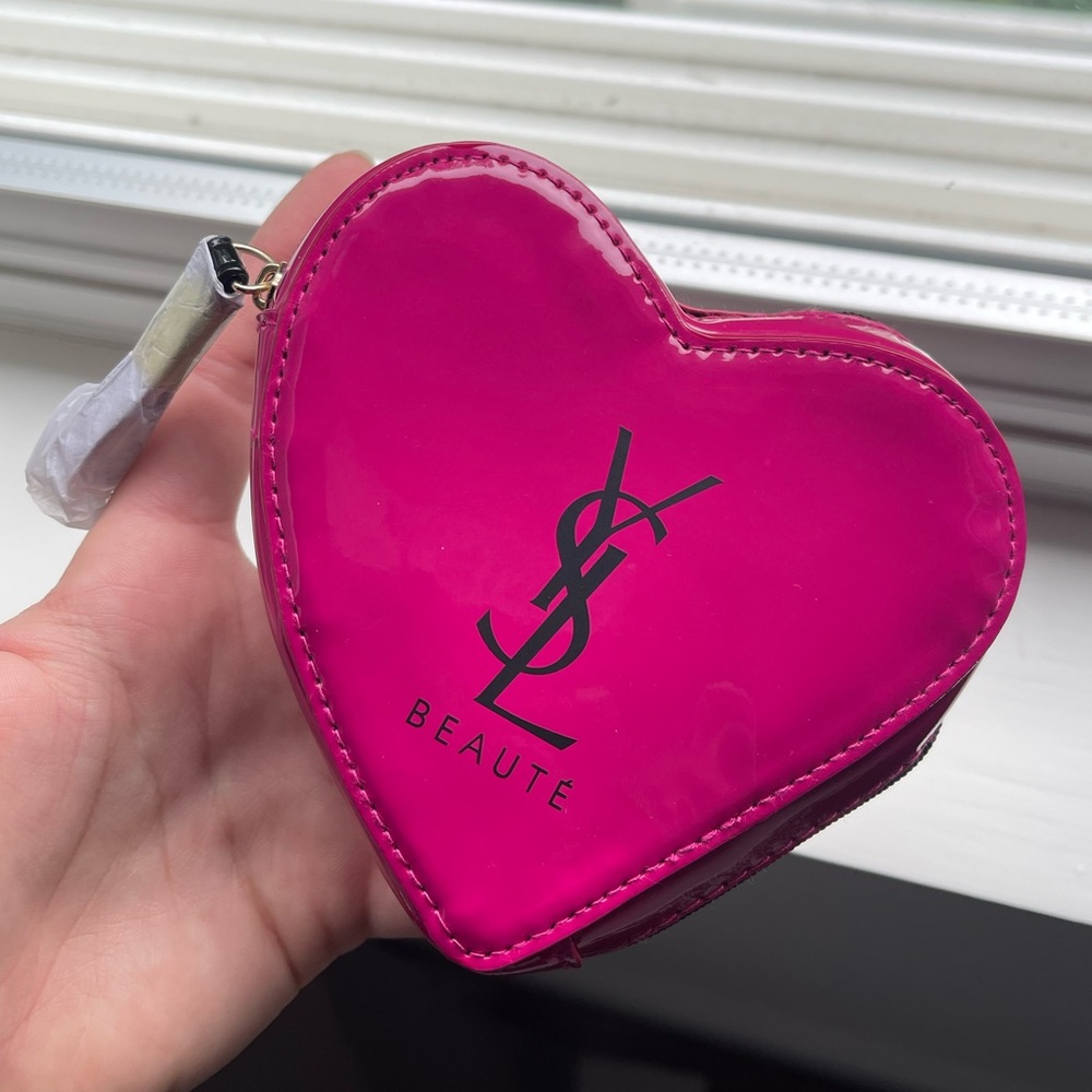 YSL PINK HEART TRAVEL MAKEUP BAG with mini mirror